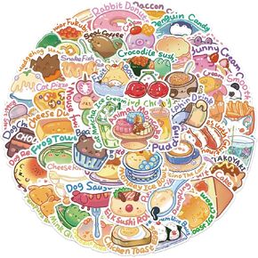50pcs Cute Food Stickers for Kids Funny Food Water Bottle Stickers for Teens Adults Scrapbook Stickers for Students Vinyl Stickers for Water Bottle Laptop Skateboard(Food)