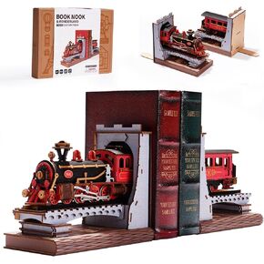 DIY Book Nook Kits Century Train, 3D Puzzle Book Stoppers for Shelves Magic Train, Wooden Decorative Bookends 1 Pair Bookend Supports, Creative Gifts/Crafts for Girls Boys Teens (Century Train)