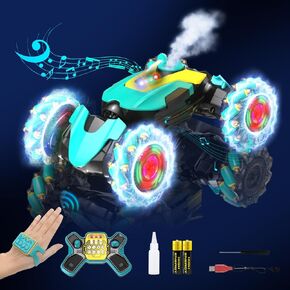ألعاب سيارات RC المثيرة بمستشعر الإيماءات للأطفال الذين تتراوح أعمارهم بين 6-8-12 عامًا، 2.4 جيجا هرتز يتم التحكم فيها يدويًا عن بعد سيارة RC Stunt Car، 4WD على الطرق الوعرة 360 درجة دوران الانجراف RC Stunt Cars مع رذاذ موسيقى خفيفة للأطفال الأولاد