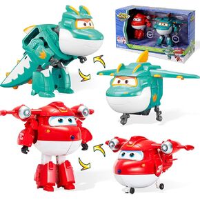 Super Wings Transformer Toys, 5 in Jett and Tino Dinosaur Airplane Transformer Figures Toys Set, 2 in 1 Mode Rescue Bots Toys for 3-5 Year Old Boys Girls, Fun Plane Toys for Toddlers Kids Age 3 4 5 6