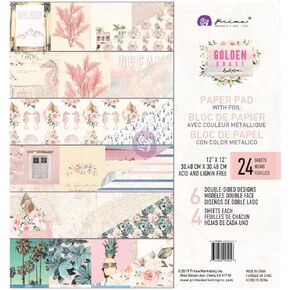 Prima Marketing Double-Sided Paper Pad 12"X12" 24/Pkg-Golden Coast, 6 Foiled Designs/4