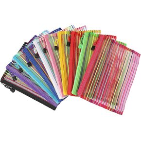 MECCANIXITY Mesh Zipper Pouches, A5 Pencil Case Document File Bags Storage Organizer for Office Supply Travel Accessory, Multicolor Pack of 10