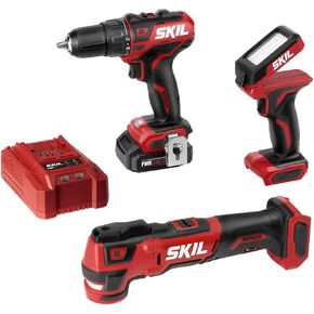 SKIL 5-Tool ComboKit: PWRCore 12 Brushless 12V Drill Driver, Impact Driver, Oscillating MultiTool, Area Light and Bluetooth Speaker, Includes Two 2.0Ah Lithium Batteries and PWRJump Charger - CB736801