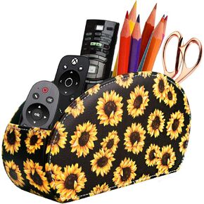 Sunflower Remote Control Caddy/Holder with 5 Slots, PU Leather, TV Controller Holder, Remote Caddy Organizer for Fire TV Stick/Home Media Controllers and More