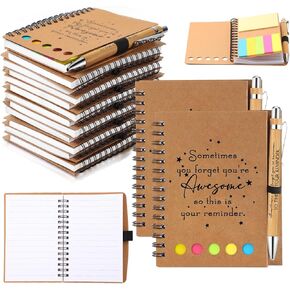 Chuangdi 20 Sets Christmas Employee Appreciation Thank You Gifts Inspirational Spiral Notebook Journal with Sticky Note Notepad Motivational Bamboo Pen Bulk for Team Teacher Coworker(Kraft)