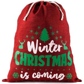 OYATON Large Drawstring Christmas Gift Bag - Red Reusable Fabric Cloth Gift Wrapping Bag, 20 x 25 Inches