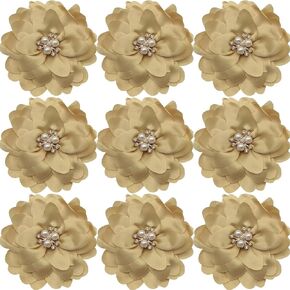 5pc Chiffon Flower Rhinestone Pearl Flat-Back Chiffon Flower Sewing Fabric Appliques for Craft Projects Headpiece Appliques 3Inch Navy Blue