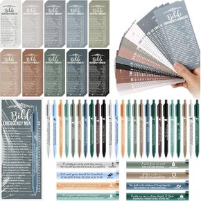 50 Sets Christmas Christian Gifts Bulk Bible Verse Pens Bulk Bible Emergency Numbers Bookmarks Religious Pens Church Baptisms Gifts for Coworker Employee Teacher (Boho)