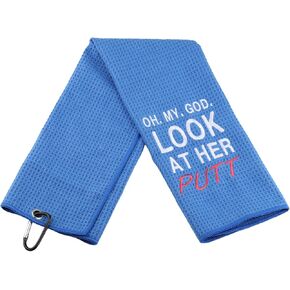 BLUPARK Funny Golf Towels for Women OMG Look at Her Putt Embroidered Golf Towel for Lady Golfer (Look at HER PUTT-2)