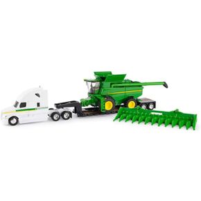 John Deere S780 Combine with Freightliner and Lowboy Trailer 1/64 Scale