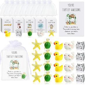 Fumete Employee Appreciation Gifts Bulk for Coworkers Thank You Staff Gift Animal Pun Inspirational Note Cards Funny Resin Ducks Stars Whales Turtles Owls Office Gifts Pocket Favors(25 Set)