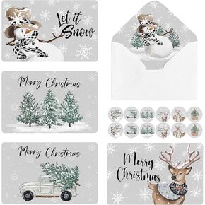 Artoid Mode 36 Pack Merry Christmas Thank You Cards Deer Snowman Truck Xmas Tree Greeting Cards Gift With Envelope Sticker Blank Note Cards for Birthday Wedding Baby Shower Bridal Shower, 4 x 6 Inch