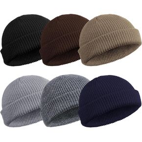 SATINIOR 6 Pieces Trawler Beanie Watch Hat Roll up Edge Skullcap Fisherman Beanie Unisex