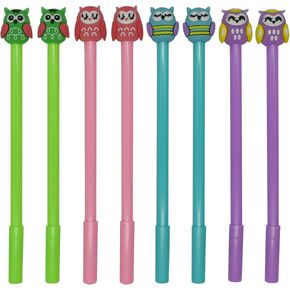 Maydahui 12 PCS Owl Shaped Rollerball Pens Cute Kawaii Animal Pen Novelty Bird Writing Pen Black Gel Ink Desk Decor Accessories for School Office