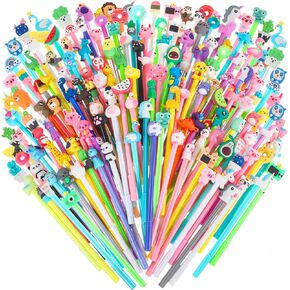 Marspark 200 Pieces Cute Cartoon Gel Ink Pens, Black Ink, Various Animal Series, Suitable for Kids, Office, School Supplies