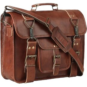 Brown Leather Messenger Bag for Men & Women Stylish Laptop Bag, Shoulder Crossbody Briefcase with Adjustable Strap (3 sizes)