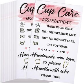 Sureio 200 Pieces Tumbler Cup Cards,Cup Care Instructions Cards, Tumbler Mug Care Insert for Business, Customer Directions, Online Shop Package Insert