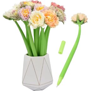 12Pcs Creative Artificial Flowers Gel Ink Pen Ballpoint Pen Liquid Black 0.5mm Gel Ink Rollerball Pen for Girls Women, Home Office School Decoration Supplies - Flower Bud