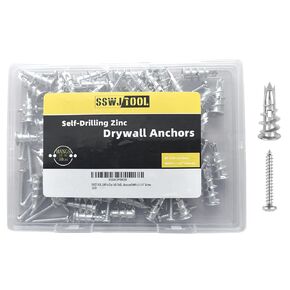 200Pcs Zinc Self-Drilling Drywall Anchors with Screws Kit, 100 Heavy Duty Metal Wall Anchors and 100#8 x 1-1/4'' Screws