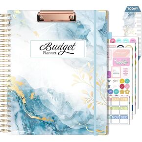 Ospelelf Undated Budget Planner with Expense Tracker and Bill Organizer Large Spiral Bound Monthly Account Planners to Take Control of Your Money 12 Months Blue