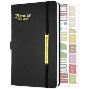 Monthly Planner 2025-2026, Academic Calendar 18 Month Planner from Jan 2025 to Jun 2026, 8.2" x 5.7" Agenda Book Planner, Hardcover Leather Teacher Student Planner Perfect for School or Office