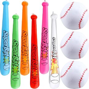 9 Pack Inflatable Baseball Bat Blow up Baseball Toy Bat Set Include 6 Pcs 32 Inch Baseball Bat Inflates and 3 Pcs Beach Ball Baseball for Summer Pool Baseball Theme Party Supplies