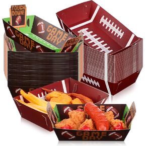 60 Pcs Football Serving Trays, Paper Trays and Platters for Food Football Themed Party Supplies, Disposable Trays for Football Party Favors Birthday Party Tailgate Party