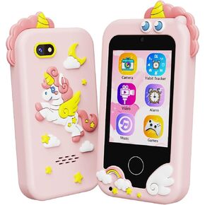 Kikidex Kids Smart Phone for Girls, Perfect Christmas Birthday Gifts for 3-10 Year Old Kids, Touchscreen Learning Play Toy Smartphone with Dual Camera, Puzzle Game, Music Player (Pink)