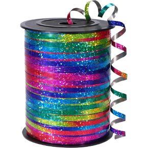 500 Yard Rainbow Ribbon, Rainbow Curling Ribbon, Metallic Shiny Curling Ribbon for Gift Wrapping, Balloon String, Balloon Ribbon, Laser Curly Ribbon for Wedding, Birthday, Christmas 3/16"
