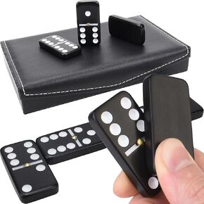 Dominos Set for Adults and Kids - Dominoes - Domino Classic Board Games, Christmas Games – Double Six Standard Dominos Set 28 Tiles with Black Leather Case - Juegos de Mesa (Black Leather Case)