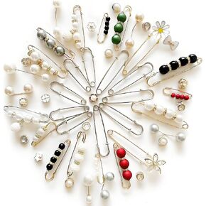 50PCS Charms for Socks,Pearl Brooch Waist Tightener Safety Pin for Women Fashion Cover Button, Hat, Sweater, Scarf, Dress, Shoes, Decorative Accessories