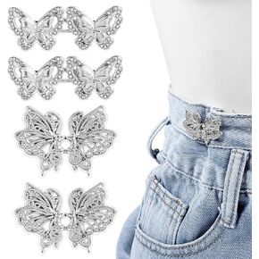 4pcs Butterfly Button Pins for Jeans,Pants Waist Tightener Adjustable & Detachable Pants Clips to Tighten Waist,Pants Button Tightener No Sewing Decoration Accessories