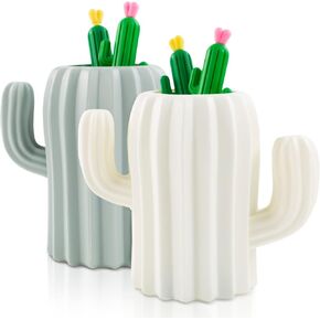 2 PCS Cactus Pen Holder - Organizer and 4 PCS Cactus Gel Pen, Multifunction Cosmetic Pen Cup for Desk and Makeup Stationery Storage