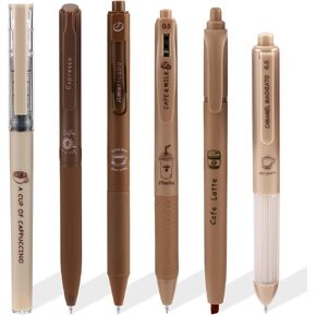5Pcs Coffee Pens Gel Cute Brown Pen Set Black Ink Pens Fine Point Smooth Writing Pens 0.5mm Neutral Pens Aesthetic Pretty Pens for Women Journaling Fancy Pens Bulk Kawaii School Office Supplies