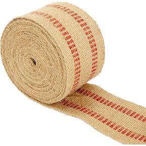 Chair Webbing 3.5" Upholstery Webbing 10 Yards Jute Ribbon Red Line Crochet Webbing Jute Webbing Tape for DIY Crafts, Chair Repair, and Rustic Home Decor
