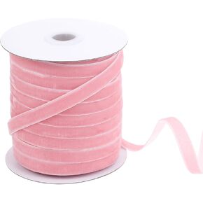 50Yd Velvet Ribbon Vintage Thin Velvet Fabric 3/8 Inch Wooden Spool Fabric Pink Ribbon Set for Christmas Wreath Decoration, Wedding Home Handmade Craft Ornaments Wrapping and Making