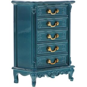 1pcs Miniature Chest of Drawers: Dollhouse Blue Tall Drawer Cabinet 1:24 Scale Mini Nightstand for Doll House Accessorie 2.12in ABS