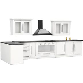 JTLB 7pcs 1:12 Mini Dollhouse Kitchen Cabinet Simulation Life Scene Dollhouse Modern Kitchen Set