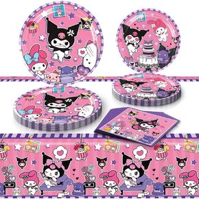 AVONO Kuromi Birthday Party Supplies, 20 Plates, 20 Napkins and 1 Tablecover for Girls Kuromi Party Decorations