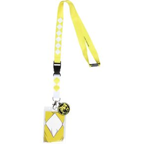 Power Rangers Yellow Ranger ID Lanyard Badge Holder w Character Card and Saber-Toothed Tiger Emblem Rubber Pendant