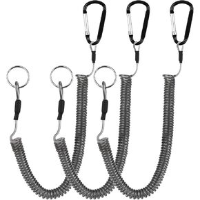 3PCS Retractable Safety Coiled Stretchy Lanyard, Black Fishing Lanyard Retractable for Fishing Rod Tether Extend to 60inch Coiled Safety Cables Strap for Fishing/Key/Outdoor/Bag