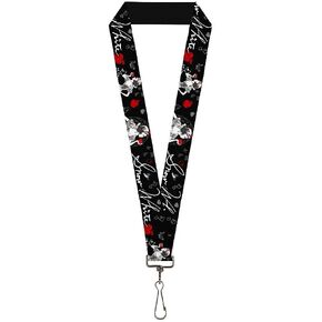 Buckle Down Lanyard-1.0"-Snow White Apple Poses/Butterflies Black/gr