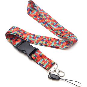 حبل للتوعية بالتوحد، حبل مطبوع على شكل لغز للمفاتيح، وسلسلة المفاتيح، والمحفظة، وحامل بطاقات الهوية، مع إبزيم سريع الفك، وحامل شارة تعريف سلسلة المفاتيح in Kuwait