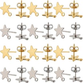 SUNNYCLUE 1 Box 60Pcs Star Earrings Post Earring Posts with Loop & 80Pcs Stainless Steel Ear Backs Real 18k Gold Plated Five Pointed Stars Earring Studs Findings for Jewelry Making Supplies DIY Craft