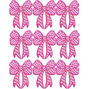 9 Pack Checkered Bow Patches, Coquette Iron on Patches for Backpacks Girl, Fabric Embroidery Patches Racing Patches for Trucker Hat Clothes Jacket Jean Shoe Decorative Applique (Black)