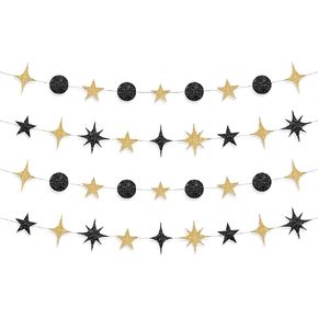KatchOn, Glitter Moon and Star Garland - 10 Feet, Pack of 4 | Black Gold Party Decorations Moon Star | Moon and Stars Birthday Decorations | Happy New Year Backdrop, New Years Eve Party Supplies 2025