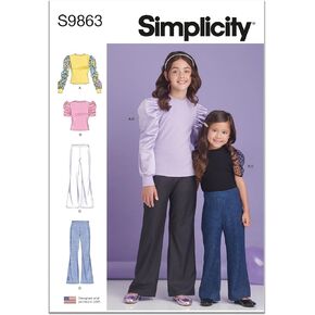 Simplicity Children's and Girls' Top and Flared Leg Pants Sewing Pattern Packet, Sizes 3-4-5-6, Multicolor