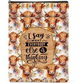 Funny Western Book Sleeve Book Cover Cow Print Stuff Western Stuff Accessories for Women Cow Lovers Cowgirl Bookish Book Lovers Gifts Book Protector with Zipper and Front Pocket Graduation Birthday