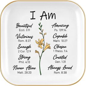 Homlouue Christian Gifts for Women, Inspirational Gifts, Religious Catholic Spiritual Gifts for Female Friends, Birthday Christmas Gifts for Women Friends, Sisters, Ceramic Ring Dish Jewelry Tray