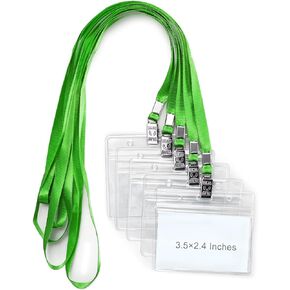 50 Pack Clear Plastic Horizontal Name Tag Badge Holder and 50 Pack Blue Lanyard Waterproof Name Tag Holder with Lanyard for Adults Kids Office School